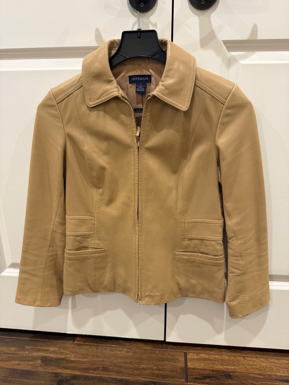 Ann Taylor Tan Leather Zip Jacket with Classic Collar